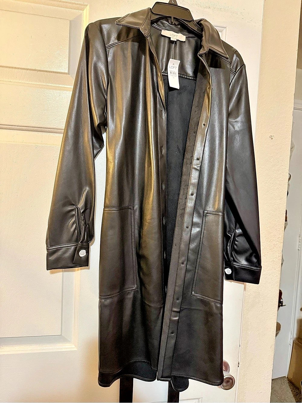 LOFT Faux Leather Shirt Dress Black Large